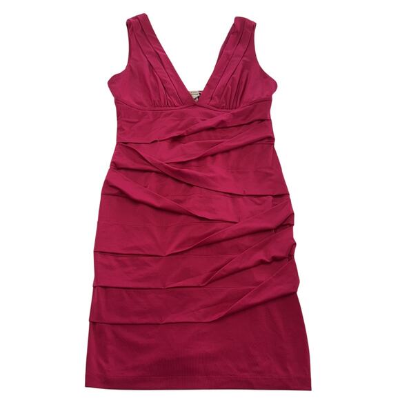 NIKIBIKI Dress Womens Medium Pink V Neck Ruched Bodycon Layered Clubwear - Picture 1 of 7